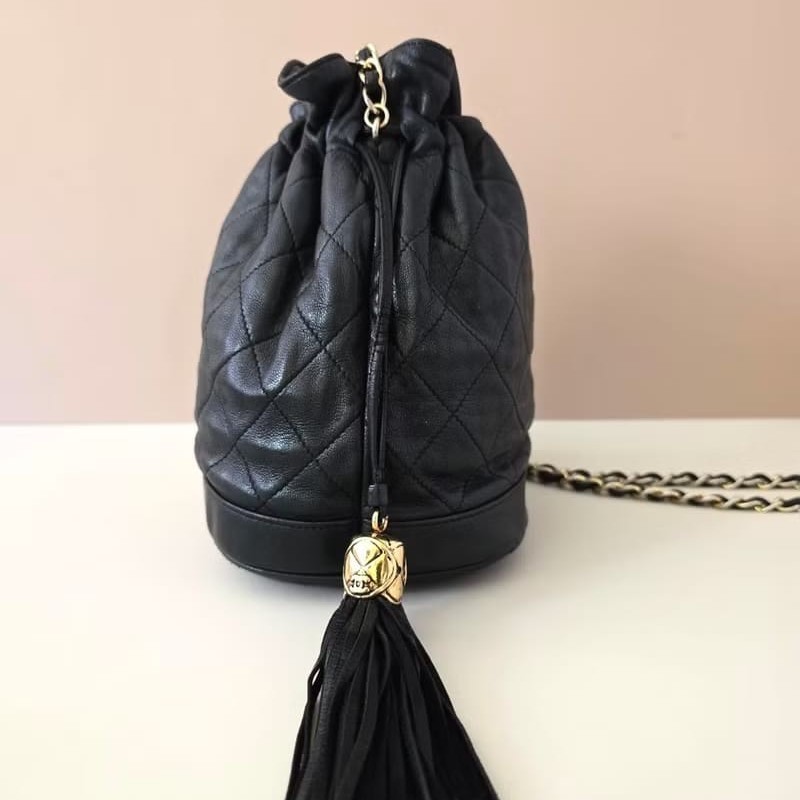 【LA LUNE】絕版中古包 Chanel古董黑色水桶包 側背包 單肩包 皮革包 二手包-2
