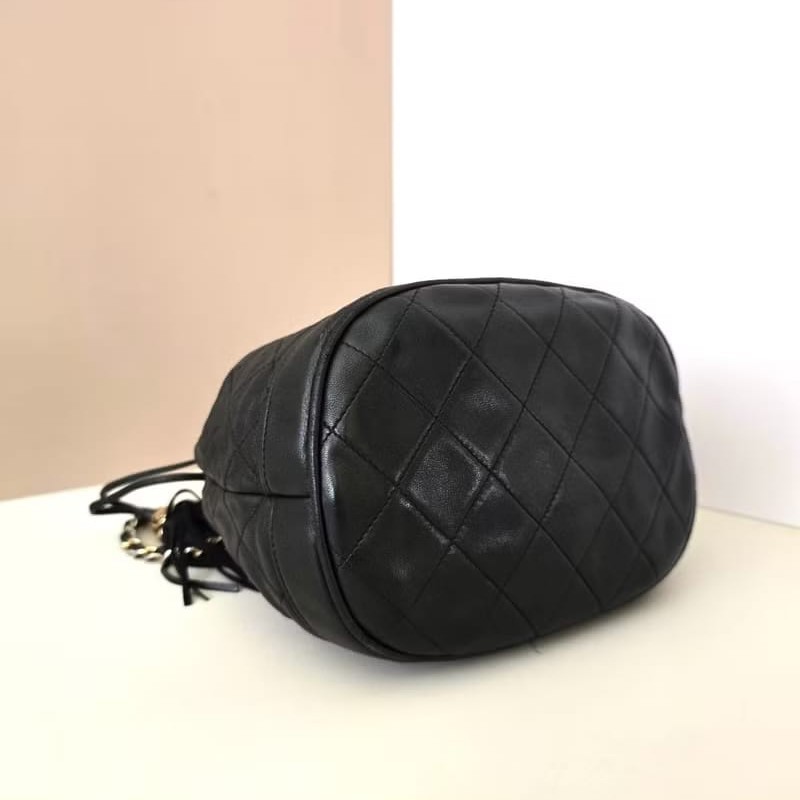 【LA LUNE】絕版中古包 Chanel古董黑色水桶包 側背包 單肩包 皮革包 二手包-3
