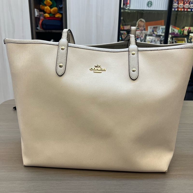 （500可售，先搶先贏 ）Coach 經典 托特包 雙面/兩面 白色/咖啡-0