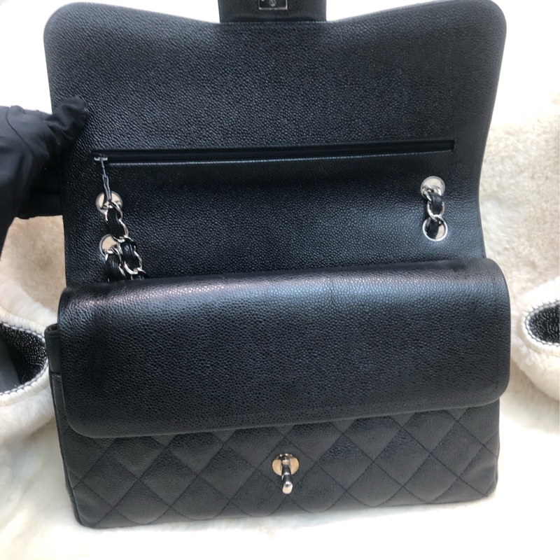 Chanel Jumbo 30 黑銀 荔枝牛皮 XB677-4