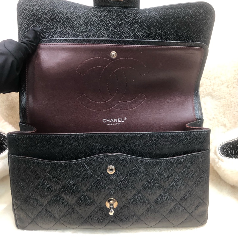 Chanel Jumbo 30 黑銀 荔枝牛皮 XB677-5