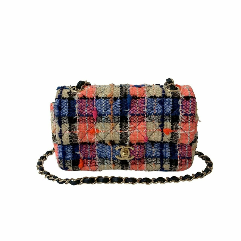 CHANEL Coco 絎縫粗花呢小羊皮鏈條單肩包 -1753-0