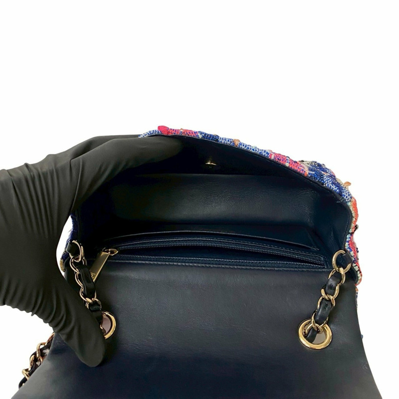 CHANEL Coco 絎縫粗花呢小羊皮鏈條單肩包 -1753-8