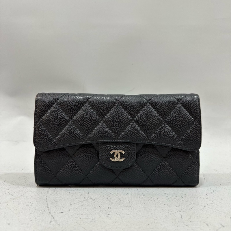 Chanel  A31506 黑荔枝皮銀釦CF長夾-0