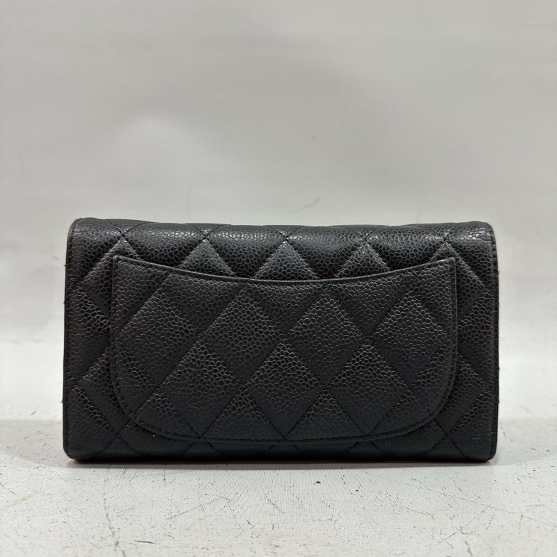 Chanel  A31506 黑荔枝皮銀釦CF長夾-1