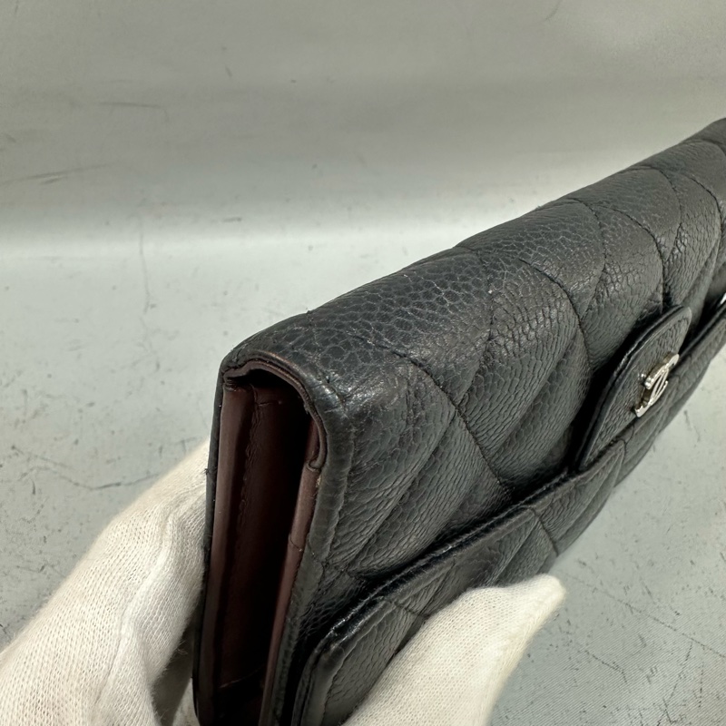 Chanel  A31506 黑荔枝皮銀釦CF長夾-5