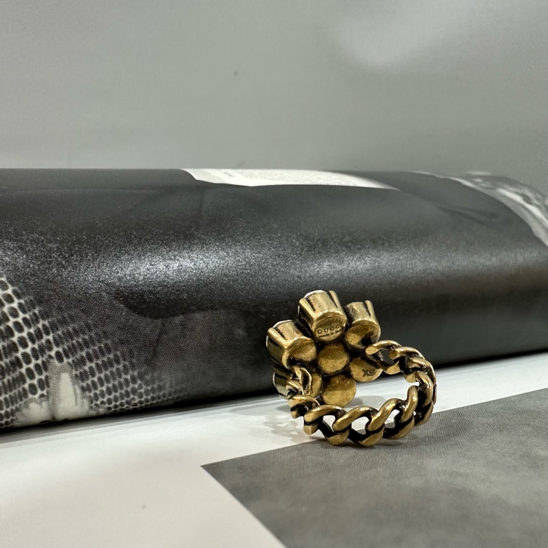 Gucci 645682 金色鑽石花花戒指 xs-2