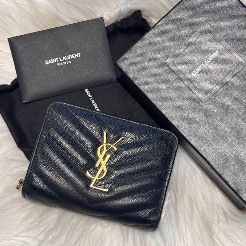 YSL 拉鍊對折短夾-0