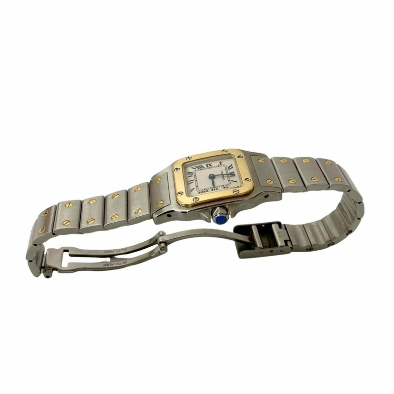 卡地亞 Santos Galbe SM 石英不銹鋼 18K 金女士手錶，銀色，35380-3