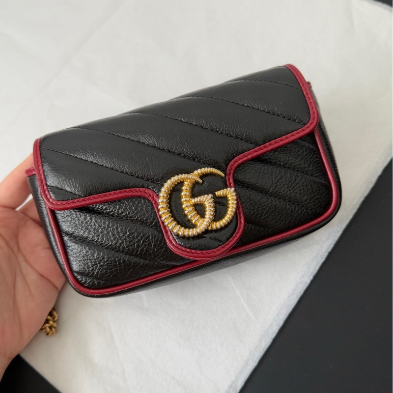 Gucci 古馳 馬蒙marmont supermini 黑拼紅邊 鏈條包-1