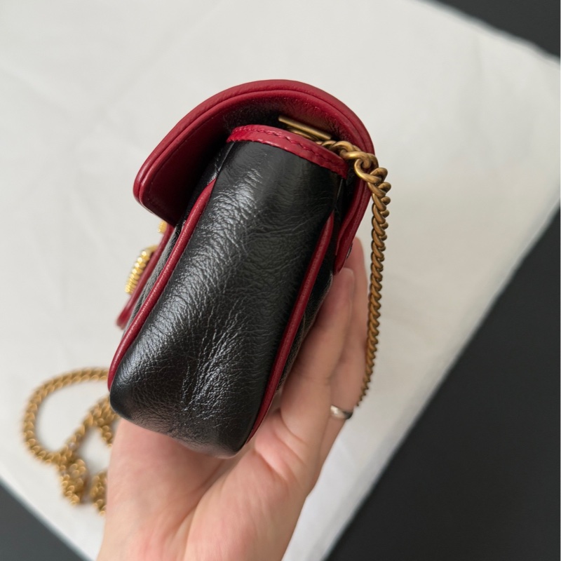 Gucci 古馳 馬蒙marmont supermini 黑拼紅邊 鏈條包-4