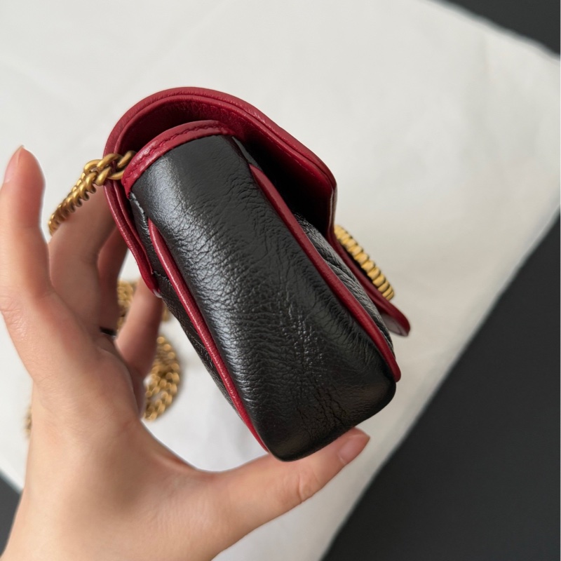 Gucci 古馳 馬蒙marmont supermini 黑拼紅邊 鏈條包-8