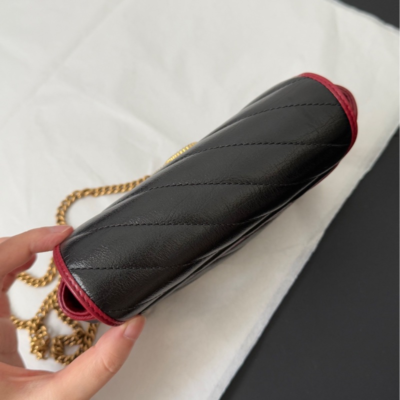 Gucci 古馳 馬蒙marmont supermini 黑拼紅邊 鏈條包-10