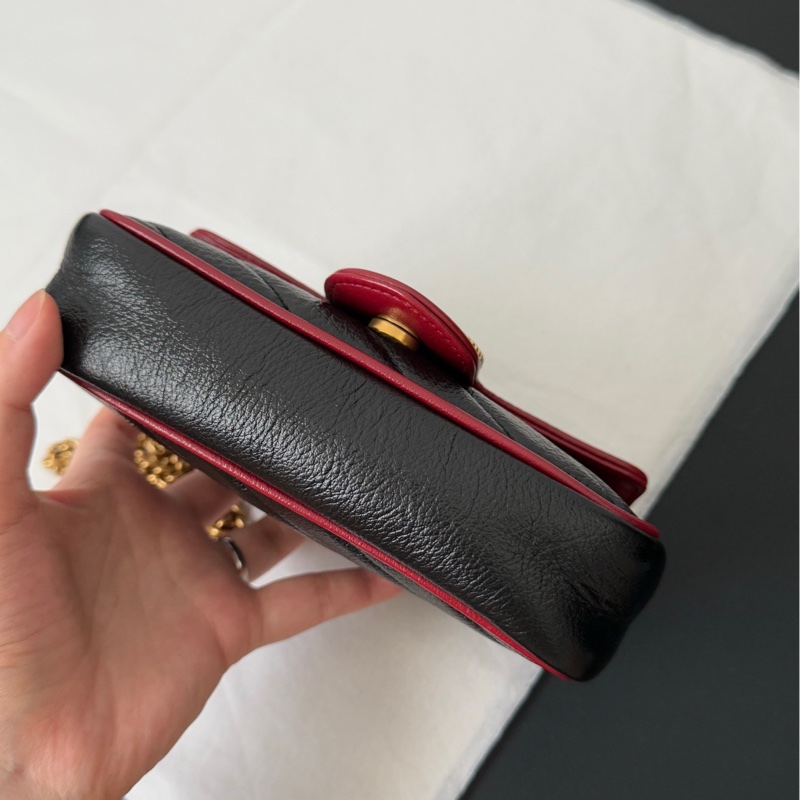 Gucci 古馳 馬蒙marmont supermini 黑拼紅邊 鏈條包-11