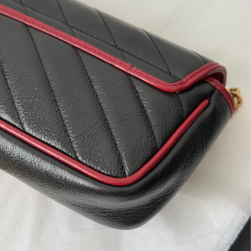 Gucci 古馳 馬蒙marmont supermini 黑拼紅邊 鏈條包-12