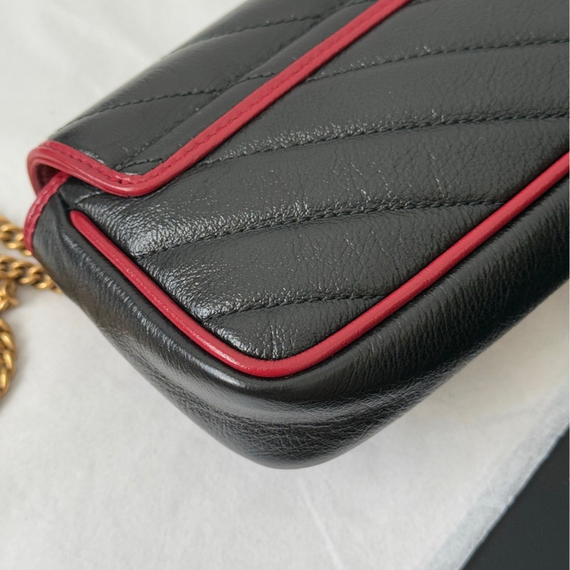 Gucci 古馳 馬蒙marmont supermini 黑拼紅邊 鏈條包-13