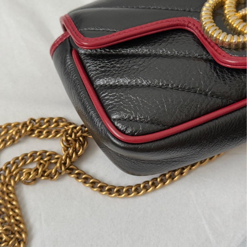 Gucci 古馳 馬蒙marmont supermini 黑拼紅邊 鏈條包-15