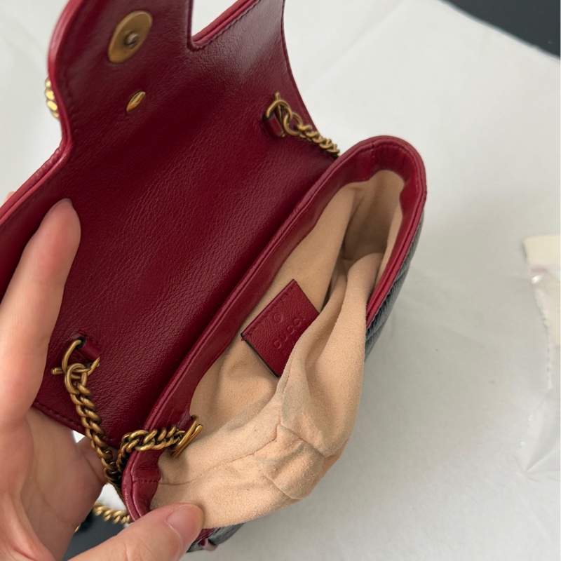 Gucci 古馳 馬蒙marmont supermini 黑拼紅邊 鏈條包-18