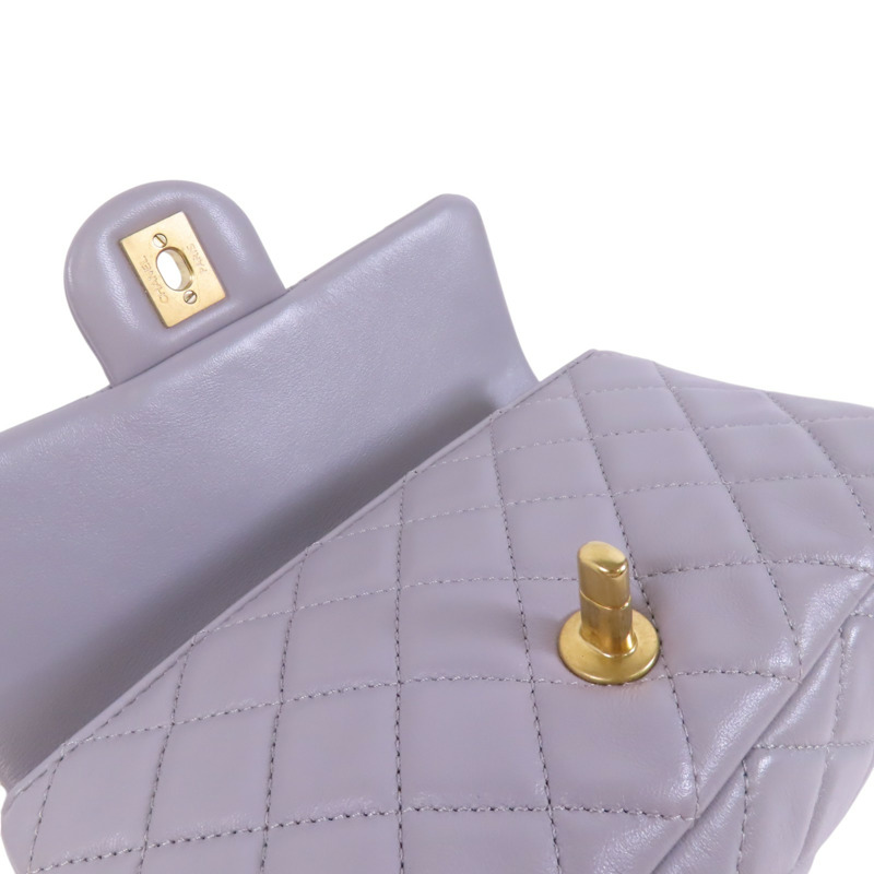 CHANEL 羊皮皮革Mini Classic 20金扣鏈帶肩背袋-14