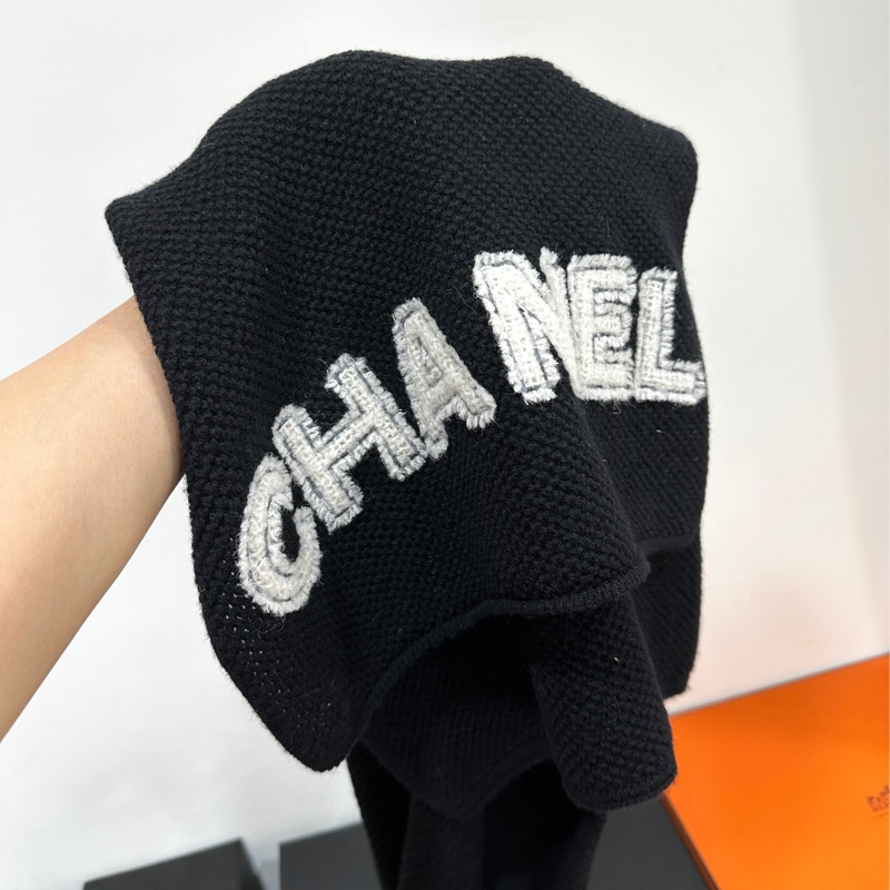 CHANEL 香奈兒 海洋系列 羊絨 黑白 LOGO 圍巾 披肩 披巾-5
