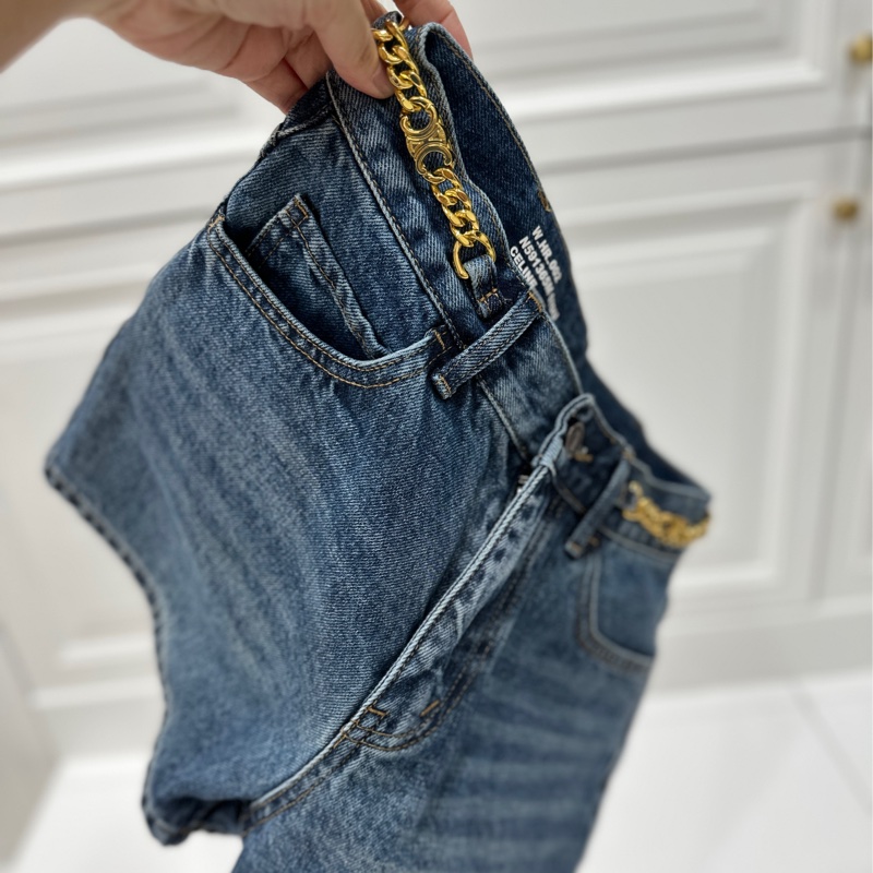 CELINE 牛仔 丹寧 腰鏈 鏈條 牛仔褲 短褲 牛仔短褲-3