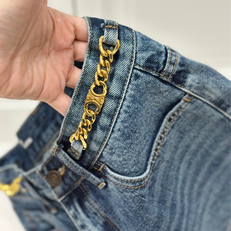 CELINE 牛仔 丹寧 腰鏈 鏈條 牛仔褲 短褲 牛仔短褲-4