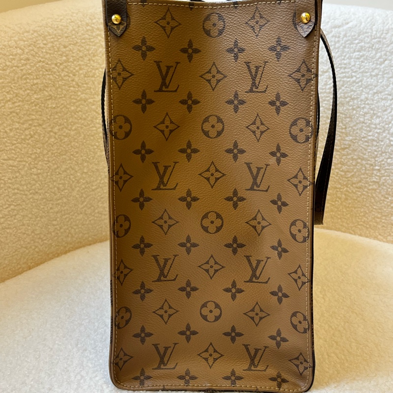 路易威登LV Onthego 棕色拼焦糖色 大老花 塗層帆布拼牛皮大號-2