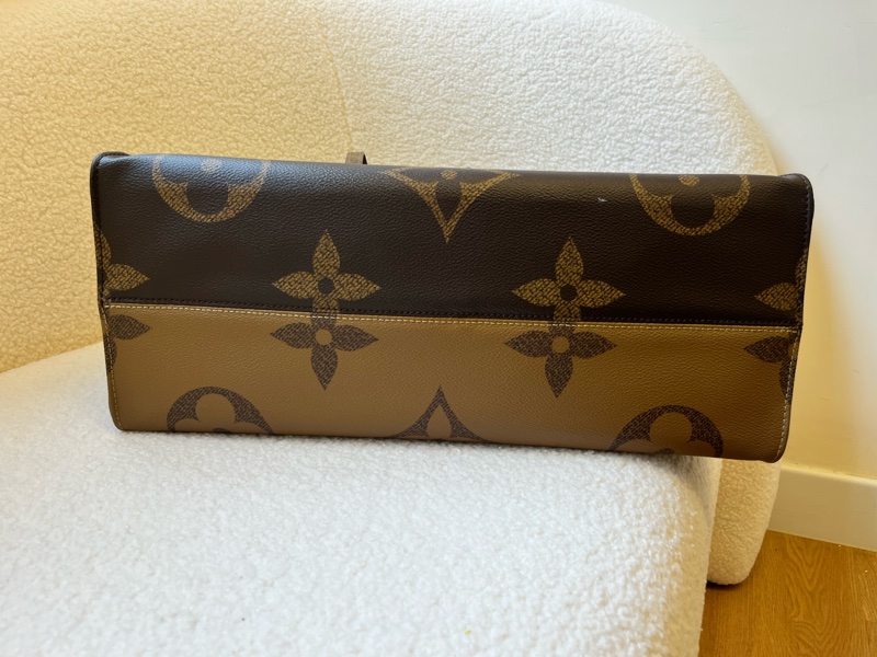 路易威登LV Onthego 棕色拼焦糖色 大老花 塗層帆布拼牛皮大號-4