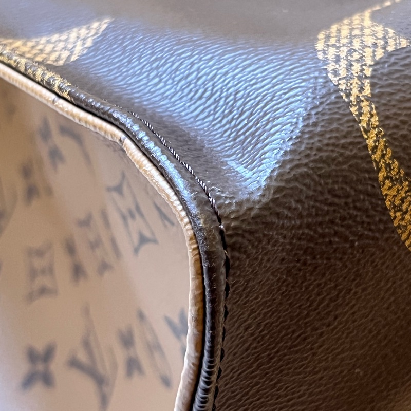 路易威登LV Onthego 棕色拼焦糖色 大老花 塗層帆布拼牛皮大號-15