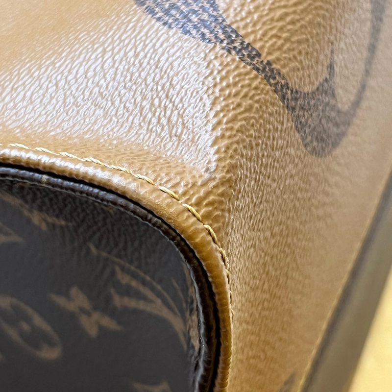 路易威登LV Onthego 棕色拼焦糖色 大老花 塗層帆布拼牛皮大號-16