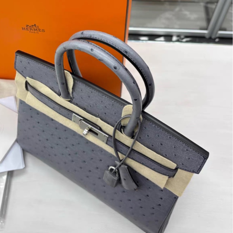 Hermes 82瑪瑙灰 鴕鳥Birkin30 全套99新C刻-1