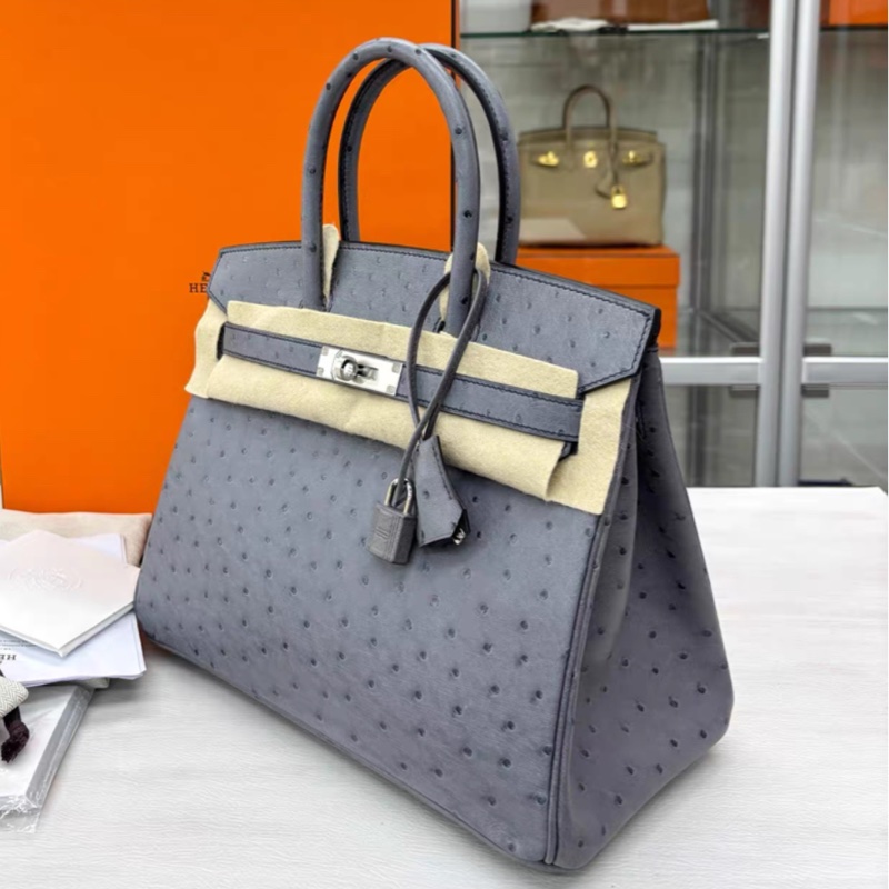 Hermes 82瑪瑙灰 鴕鳥Birkin30 全套99新C刻-2