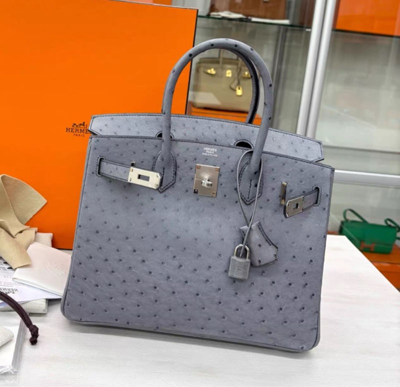 Hermes 82瑪瑙灰 鴕鳥Birkin30 全套99新C刻-4
