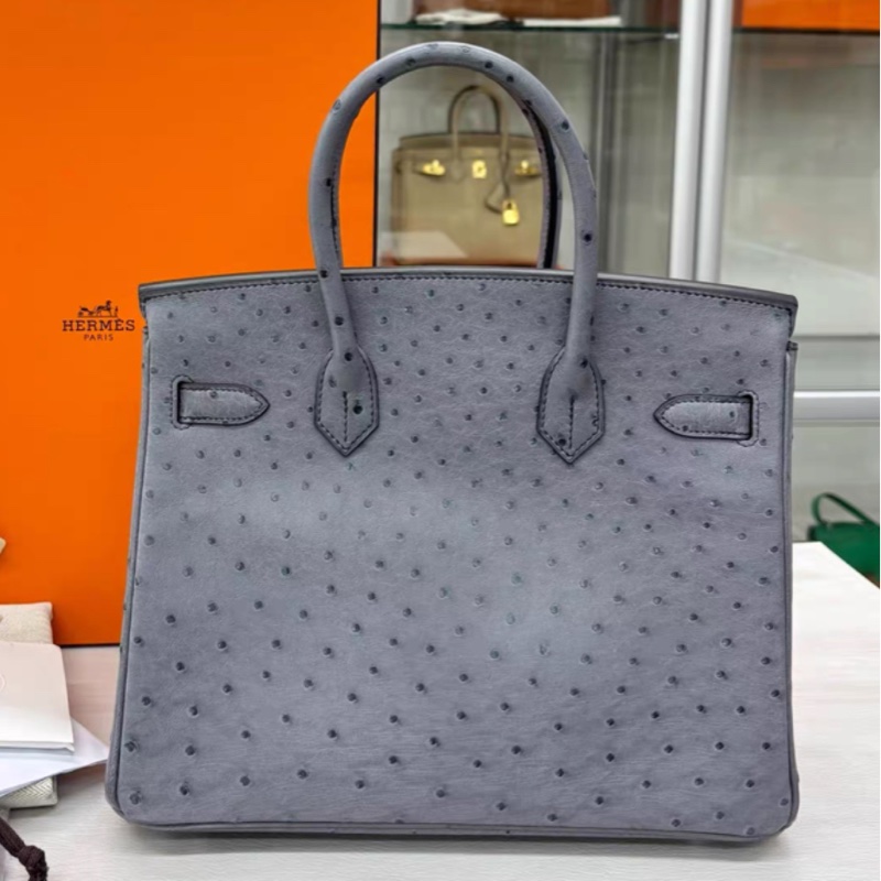 Hermes 82瑪瑙灰 鴕鳥Birkin30 全套99新C刻-5
