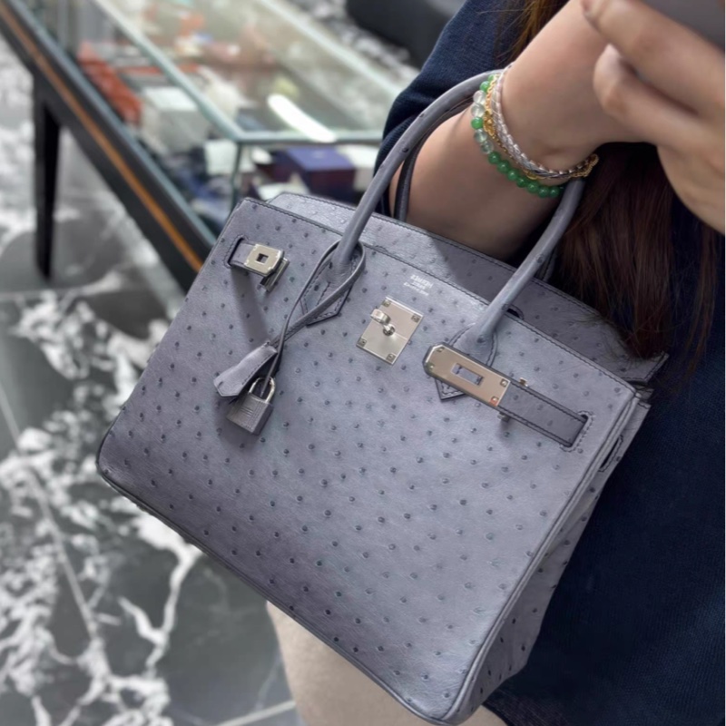 Hermes 82瑪瑙灰 鴕鳥Birkin30 全套99新C刻-8