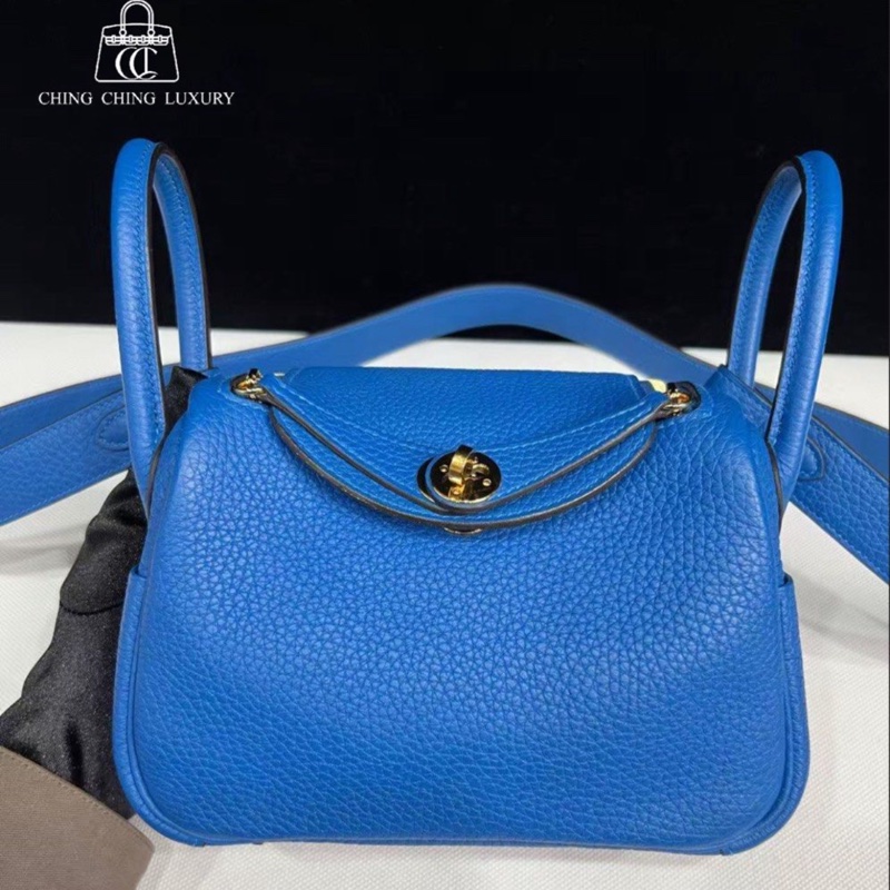 🌈Hermes💙Mini Lindy一代💙希臘藍色金扣🌟98新🌟TC皮🌟-0