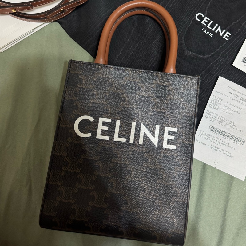 標誌印花及CELINE印花牛皮革迷你型直式CABAS手袋-7
