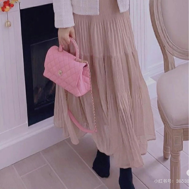 香奈兒CHANEL 23P Coco Handle 荔枝牛皮 粉色/紫丁香粉 手柄 手提/ 肩背/ 斜背包-4