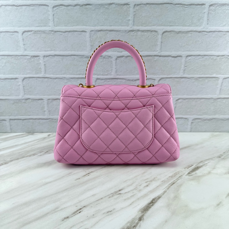 香奈兒CHANEL 23P Coco Handle 荔枝牛皮 粉色/紫丁香粉 手柄 手提/ 肩背/ 斜背包-6