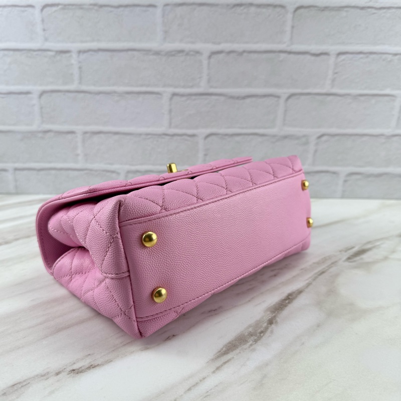 香奈兒CHANEL 23P Coco Handle 荔枝牛皮 粉色/紫丁香粉 手柄 手提/ 肩背/ 斜背包-7