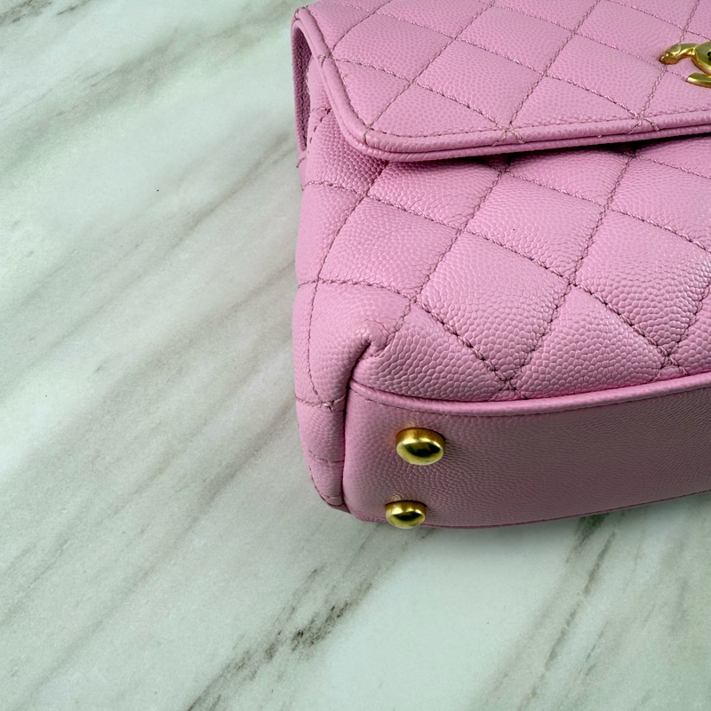 香奈兒CHANEL 23P Coco Handle 荔枝牛皮 粉色/紫丁香粉 手柄 手提/ 肩背/ 斜背包-8