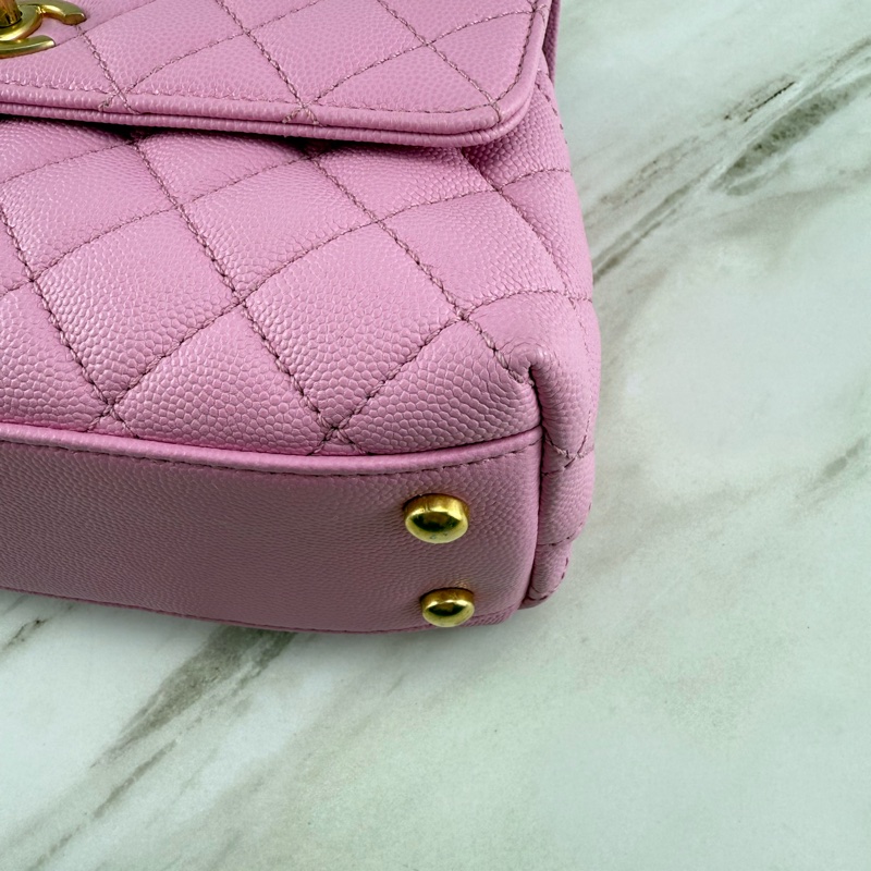 香奈兒CHANEL 23P Coco Handle 荔枝牛皮 粉色/紫丁香粉 手柄 手提/ 肩背/ 斜背包-9