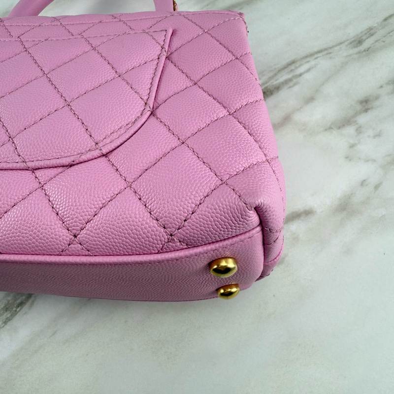 香奈兒CHANEL 23P Coco Handle 荔枝牛皮 粉色/紫丁香粉 手柄 手提/ 肩背/ 斜背包-11