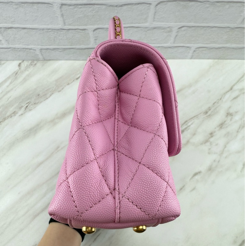香奈兒CHANEL 23P Coco Handle 荔枝牛皮 粉色/紫丁香粉 手柄 手提/ 肩背/ 斜背包-12