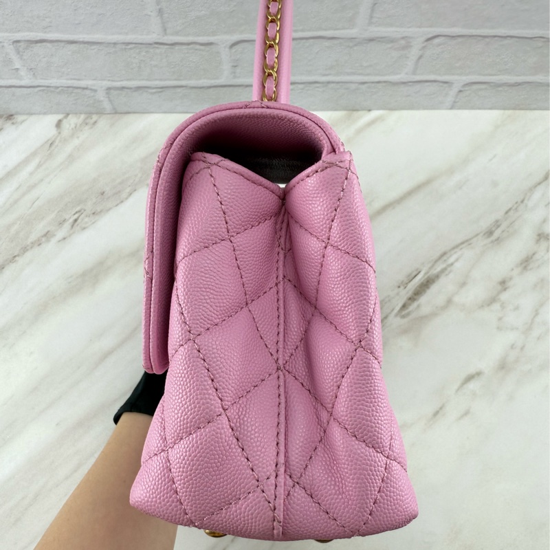 香奈兒CHANEL 23P Coco Handle 荔枝牛皮 粉色/紫丁香粉 手柄 手提/ 肩背/ 斜背包-13