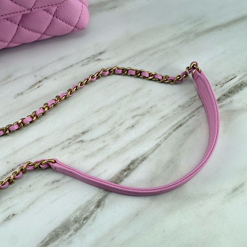 香奈兒CHANEL 23P Coco Handle 荔枝牛皮 粉色/紫丁香粉 手柄 手提/ 肩背/ 斜背包-18