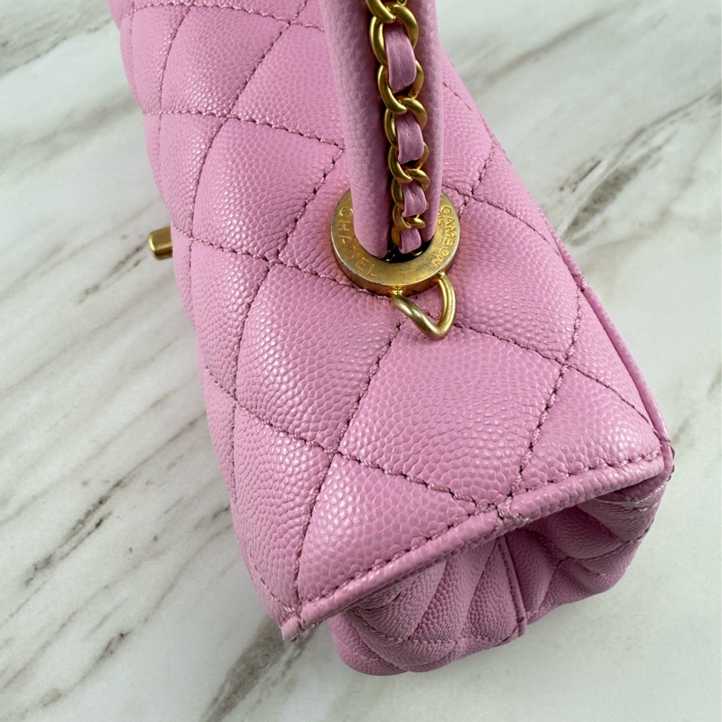 香奈兒CHANEL 23P Coco Handle 荔枝牛皮 粉色/紫丁香粉 手柄 手提/ 肩背/ 斜背包-20