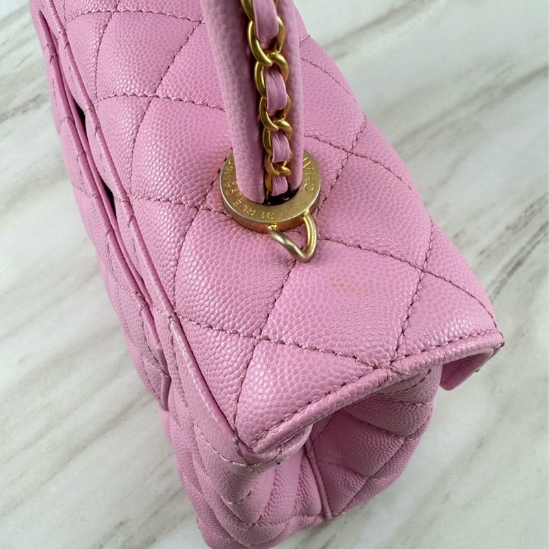 香奈兒CHANEL 23P Coco Handle 荔枝牛皮 粉色/紫丁香粉 手柄 手提/ 肩背/ 斜背包-21