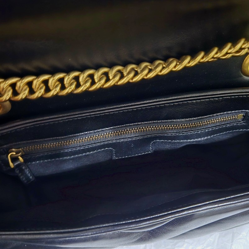 Gucci Marmont443497 AACPG 1000 雙G飾釘和扭紋粗花邊雙G裝飾 馬夢包 黑金-8