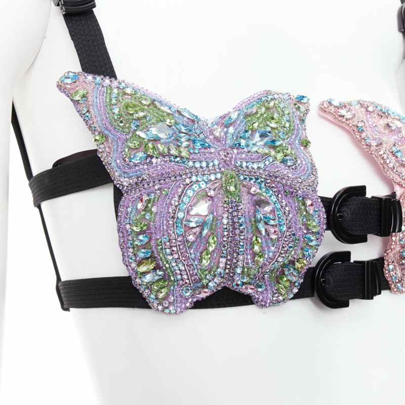 rare VERSACE Dua Lipa 2023 La Vacanza Runway crystal butterfly bondage bra IT36 XXS-1